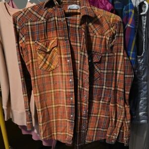 Wrangler Men's Casual Plaid Shirt - Orange and Brown